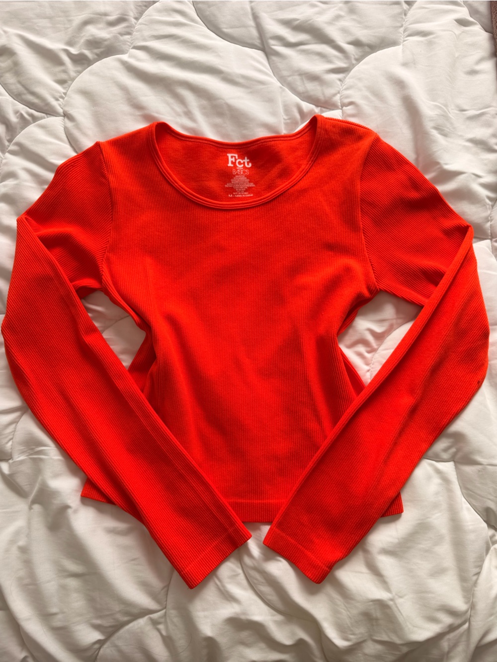 Fct Bright Orange Ribbed Long-Sleeve Scoop Neck Top